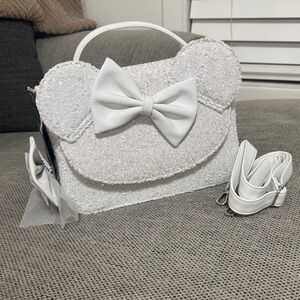 Loungefly White Sequin Mini Bag with Bow